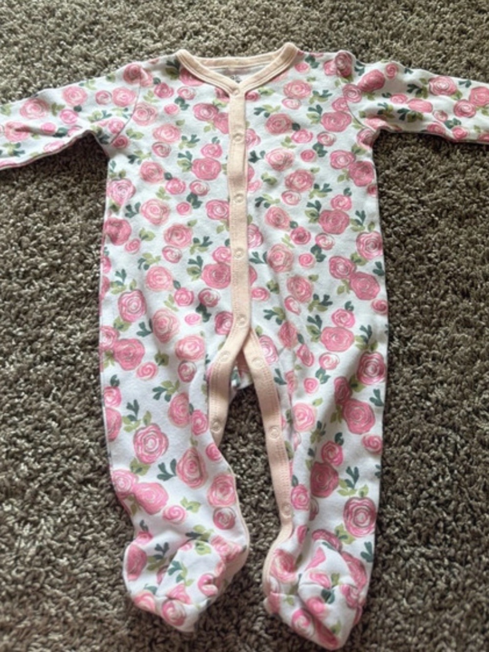 Chick Pea Pink Floral Baby One-Piece Footed Pajamas 3-6m